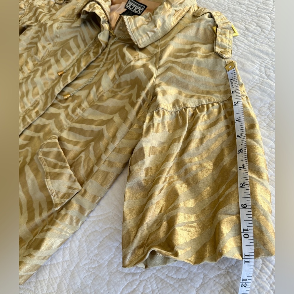 Berek Takako Metallic Gold Blazer Jacket Sz Medium Pockets Full Zip Linen Blend - Picture 9 of 16